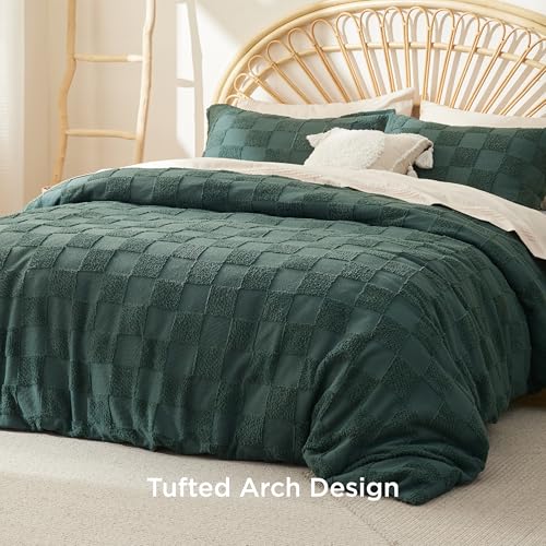 Bedsure Boho Kids Duvet Cover Queen Size（Duvet Insert/Comforter not Included - Ch eckered Duvet Cover Queenfor All Seasons,Soft Shabby Chic Boho Bedding (Green, 90" x 90")