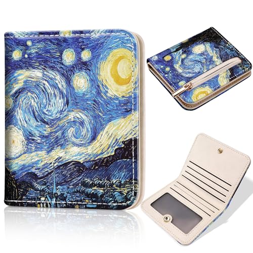 Image of Toughergun Starry Night RFID Small Wallet Women, Slim Thin Vegan Leather Bifold Wallet with Zipper Coin Pocket & ID Window, Cute Mini Credit Card Holder Gift for Women Ladies Teen Girls