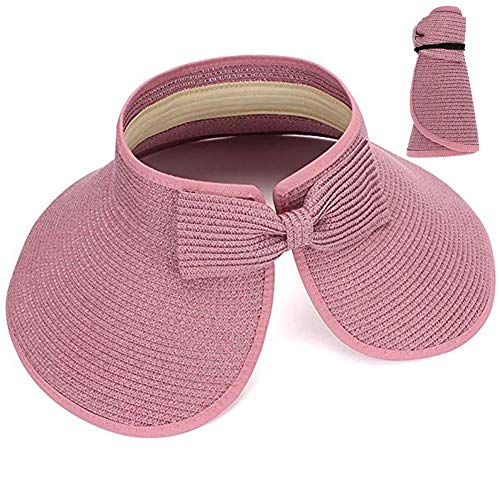 Women’s Sun Hats Straw Sun Visor Foldable Summer Roll-Up Open Top Cap Packable Wide Brim Beach Flap Cover Cap UV UPF 50 Dark Pink Women’s Sun Hats Straw Sun Visor Foldable Summer Roll-Up Open Top Cap Packable Wide Brim Beach Flap Cover Cap UV UPF 50 Dark Pink