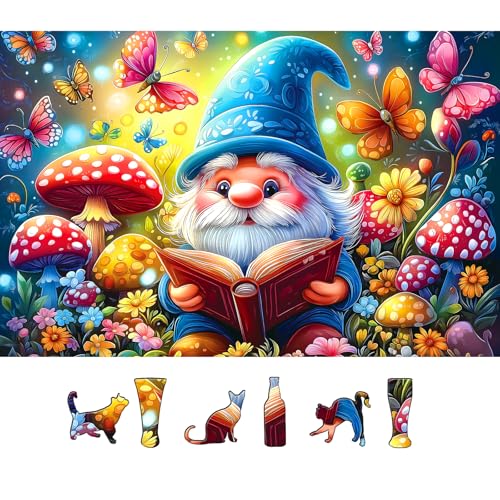 PuzzOne Mushrooms Jigsaw Puzzles 500 Pieces Enchanted Garden Reading Puzzles for Adults 500 Pieces with Gnome Mushrooms Butterflies Magical Fantasy Puzzle for Home Decor, 23 x 15 Inch