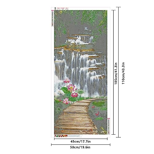 SHEGZHUC Diamond Art Waterfall Scenery 50 x 110 cm Waterfall Diamond Painting Forest Diamond Painting Tree Lotus Flower Cross Stitch Kits Diamond Art Bridges Large Diamond Painting Landscape - Image 2