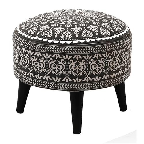 Image of Stool Ottoman Pouffes for Living Room, Kitchen, Home, Office Furniture with Soft Cotton Cushion Mudda Footrest Stool for Chair Sofa Bed Dressing Decor, Mandala Grey (14 Inch Pack of 1)