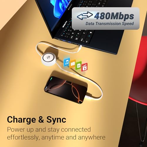 Image of Zebronics Type C - Type C Retractable Cable, 60 Watts, Upto 480Mbps Data Sync, Fast Charging, 1 M, Compatible with iPhone 15 & 16 Series, iPad, MacBook, Samsung, Android (Wattz 60RCC1, White)
