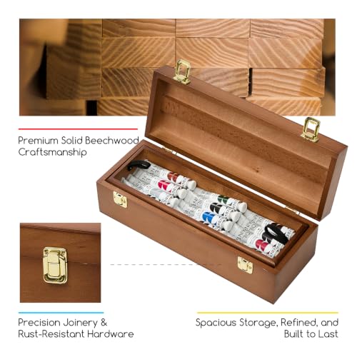 Image of MEEDEN Wooden Art Tool Storage Box: Portable Art Supplies Organizer Case | Beech Wood Toolbox with Handle Removable Tray for Brushes, Pencils, Erasers and DIY Craft Sewing Supplies