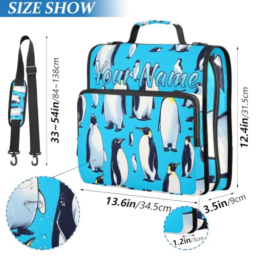 Image of Custom 3 Ring Zipper Binder Penguin Animal Blue Ocean Personalized Name 1.5 Inch Binders Large Capacity Multi Pockets for School Office Supplies
