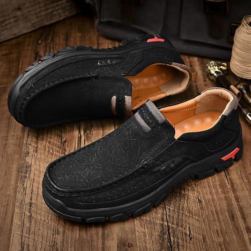 Made Of Cowhide Men's Business And Office Casual Shoes, Lightweight Wide Version Boat Shoes, Black Penny Shoes，Hand Sewn Comfortable Driving Casual Shoes, Outdoor Travel Shoes,Skateboarding Shoes2