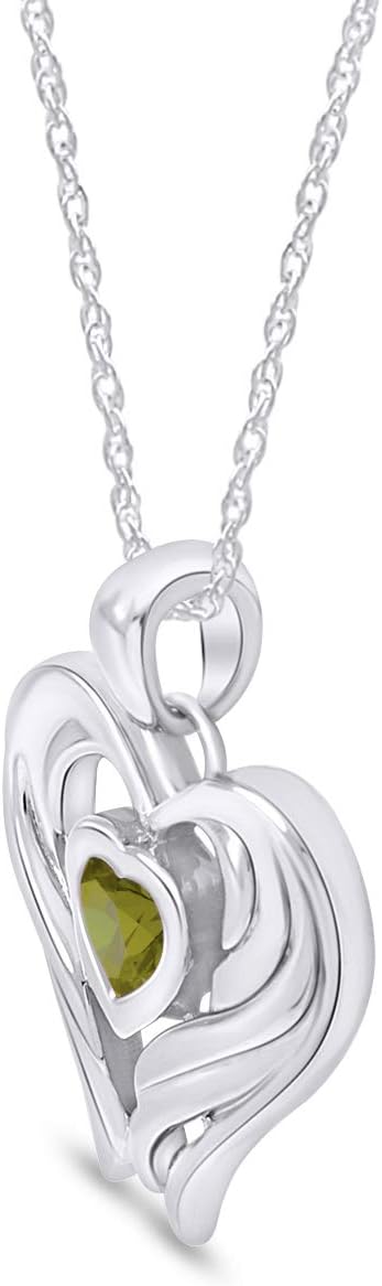 AFFY Simulated Birthstones Angel Wing Heart Pendant Necklace in 14k White Gold Over Sterling Silver