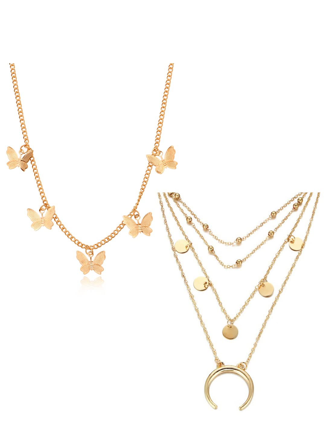 Vembley Pack Of 2 Gold Plated Butterfly and Beads Half Moon Pendant Necklace For Women and Girls (B09TP77R7P) Amazon Price History, Amazon Price Tracker