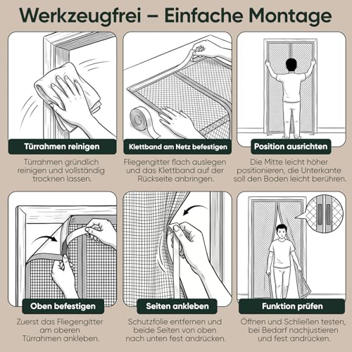 Sekey Fliegengitter Tür für Balkontür Magnet Insektenschutz Türvorhang Moskitonetz 85x200 cm Schwarz – Ansicht 6