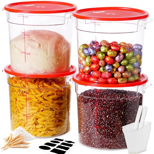 Image of 6QT 4PCS NSF Commercial Clear Food Storage Containers with Lids(RED)