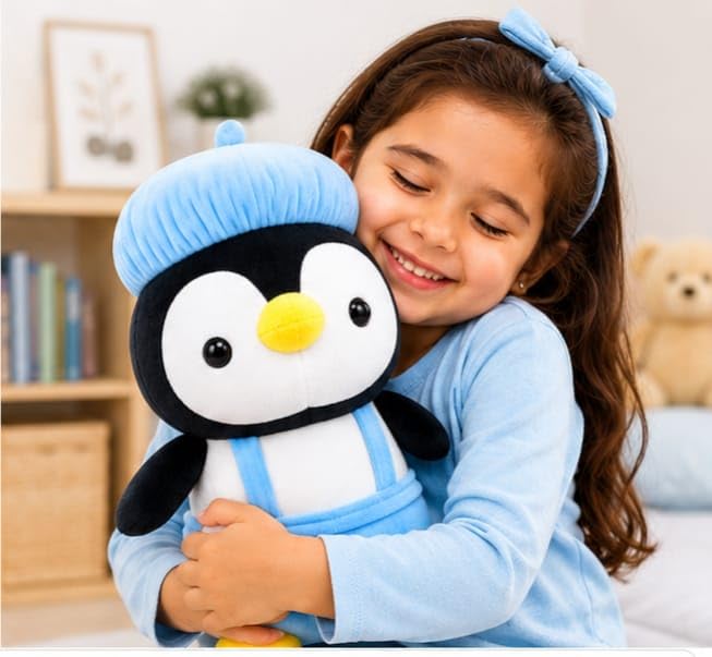 Image of Cute Penguin Plush Soft Toy for Kids Boys Girls 30CM | Soft Stuffed Animal Teddy Doll | Hugable Cartoon Penguin Cushion Toy for Birthday Gift Home Decor
