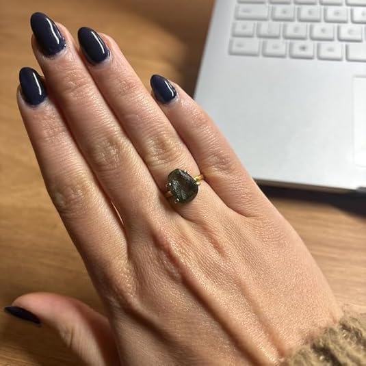 Czech Republic Moldavite Prong ring Handmade Sterling Silver 14k Gold Plated Ring Green moldavite Enegy Gemstone High Vibration Crystal Jewelry 10 - Image 4