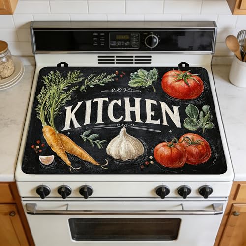 Image of Kitchen Vegetables Stove Cover for Electric and Glass Stove Tops 3-in-1 Stove Mat, Heat Resistant Counter Protector Mat, Non-Slip Surface & Drying Rack, 28.5 inchLx20.5 inchW