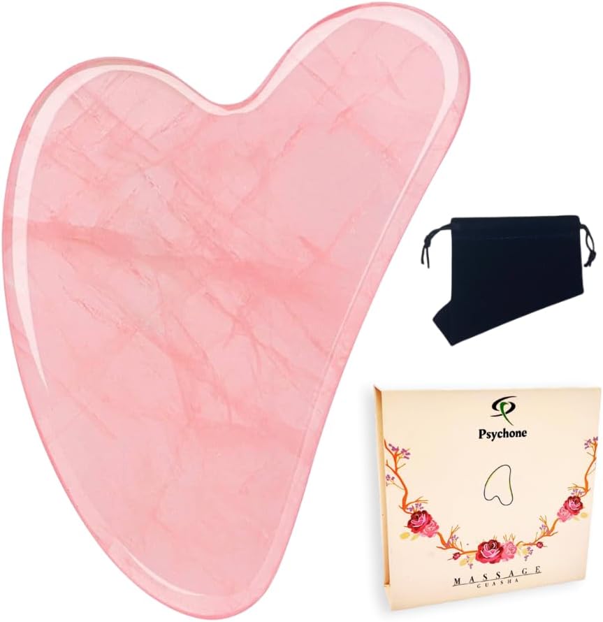 Gua Sha Massage Tool, Rose Quartz Guasha Board for Face and Body, Natural Jade Stone Face Massager To Promotes Blood Flow, Prevents Wrinkles, Removes Toxins, Anti-aging Effect(PINK)