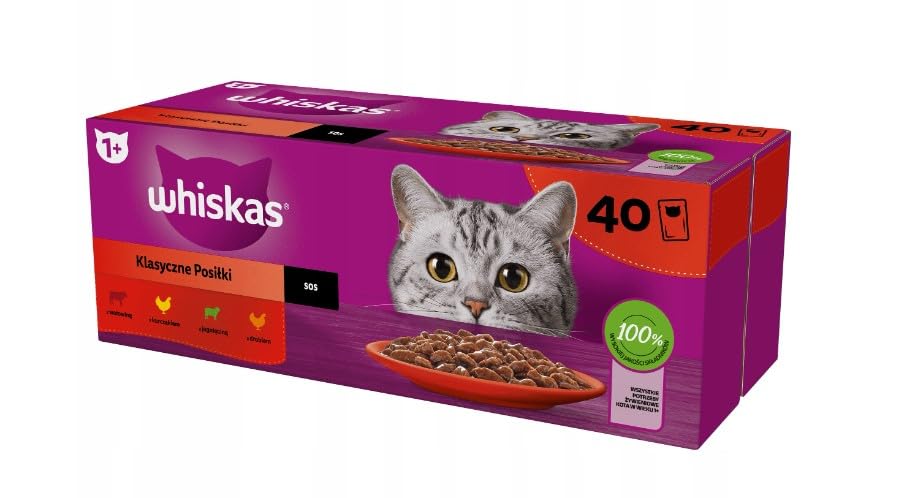 Whiskas Adult 1+ Classic Selection Wet Cat Food in Gravy 40 x 85g Mega Pack