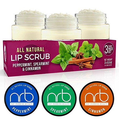 NRB Beauty Revival Lip Scrub 3 Piece Set - All Natural Sugar Based - Exfoliating & Moisturizes Chapped Dry Lips - 0.5 oz Each - Made In The USA - Mint