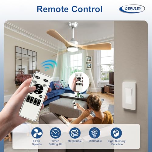 Image of Depuley 42-Inch Ceiling Fan with Light: Wood 3 Blade Outdoor Fans for Patios - Dimmable Indoor Ceiling Fan with Remote Control Fandelier Ultra Quiet DC Motor Reversible 6 Speed Timer