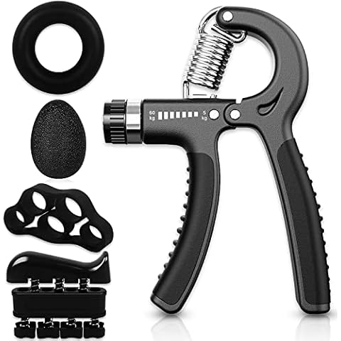 Hand Exerciser Grip Strengthener Set - 5 Pack Forearm Strengthener Workout Kit with Adjustable Hand Grips Strengthener, Ball, Finger Exerciser for Wrist Support Hand Strengthener Wrist Splint Relief Cover