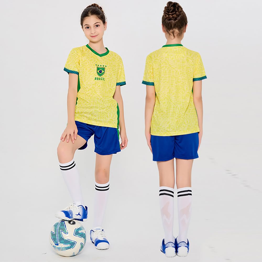 2026 Fútbol Copa Niño Camiseta + Pantalones Cortos Set Aficionados Fútbol Deporte Informal Bandera Nacional Niñas Niños Adolescente Secado Rápido 100-170cm