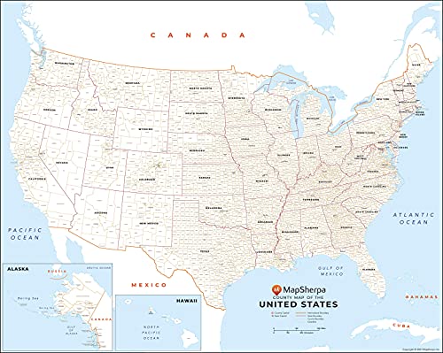 USA Map with County Names - Extra Large - 60"