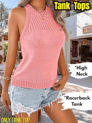 Image of ChiaoLezhee Women's Summer Knit Tank Tops, Racerback High Neck Lightweight Sweater Vest, Dressy Casual Outfits