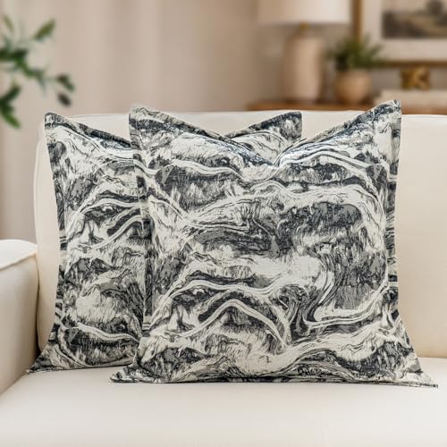 MATTINS Neutral Marble Pillow Covers 20x20 Set of 2, Modern Textured Throw Pillow Covers, Luxury Farmhouse Black Pillow Covers, Boho Patterned Decorative Pillow Cover for Couch Sofa Bed Gift Pack