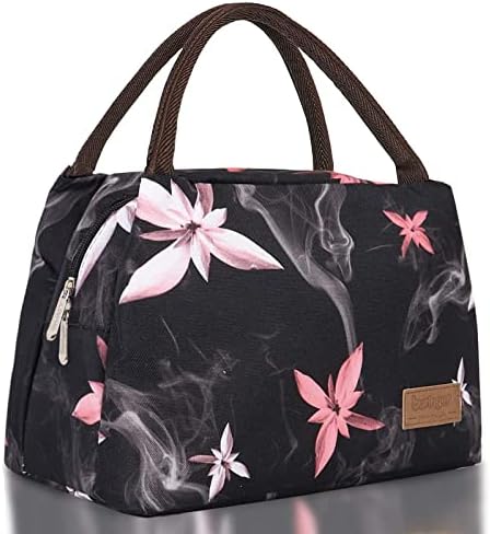 Buringer Reusable Insulated Lunch Bag Cooler Tote Box Meal Prep for Men & Women Work Picnic or Travel (Pink Flowers)