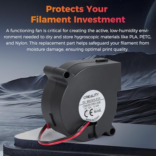 Creality Official Space Pi Filament Dryer Plus Blower Fan, Original DC BRUSHLESS 12V 0.3A Dryer Plus Cooling Fan, CHA5012RX-25B Heat Sink Fan Replace for Creality Space Pi Filament Dryer Plus (1PC)