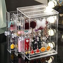 Sooyee Clear Acrylic Earring Holder Organizer | 3 Vertical Drawer, Earring Display Stand, Jewelry Holder, Stud Earring Display Stands for Selling