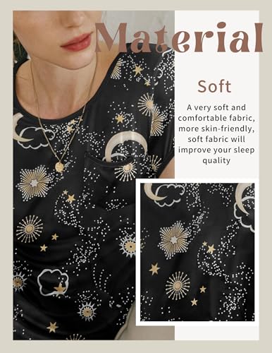 Image of Ekouaer Womens Nightgown Sleep Shirt Dress Satin Patchwork Short Sleeve Sleepwear with Pocket