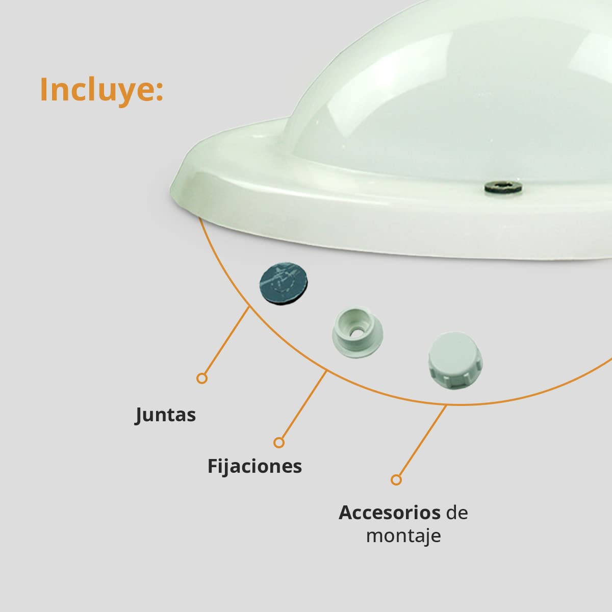 Cúpula Transparente para Claraboya Circular - Incluye Juntas, Fijaciones y Accesorios de Montaje - Tragaluz - Fabricada en Metacrilato - CxD = 40 cm - ExF = 54 cm