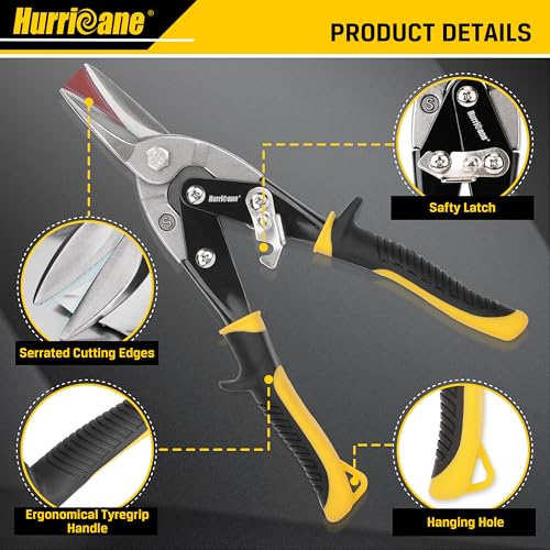 image for HURRICANE 3 pc Aviation Tin Snips Set, 10 inch Metal Cutter Shears for