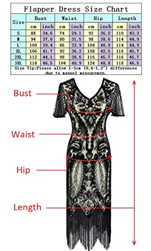 Women's Roaring 20S V-Neck Gatsby Flapper Dresses With Accessories Set (Large, Style 4 Black&Red) #TOP6