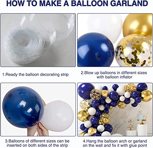 Image of Retro Navy Blue White Gold Balloon Arch Garland Kit for Birthday,Anniversary, Welcome Baby, Baby Shower, Theme Party Decoration (Navy Blue Arch Kit)
