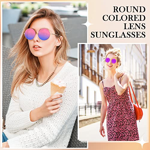 Image of Kanayu 50 Pairs Round Hippie Sunglasses Bulk Circle Colored Disco Glasses Groovy 70s Sunglasses for Party Women Men