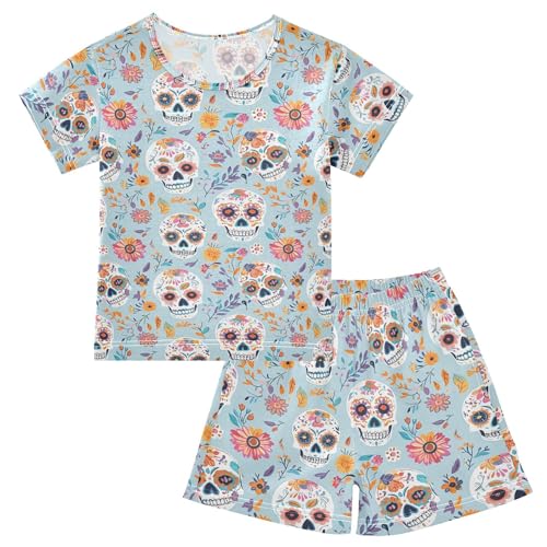 Skull Flower Pajama Set Pajamas Sleepwear Nightwear Loungewear Clothes Set B04044903
