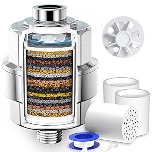 Rainsworth 20-laags douchefilter met ventilatorbladen, douchekop, waterfilter met 3 filterpatronen, KDF-filtersysteem tegen restchloor, douchefilters, waterfilter, kalkfilter, douche