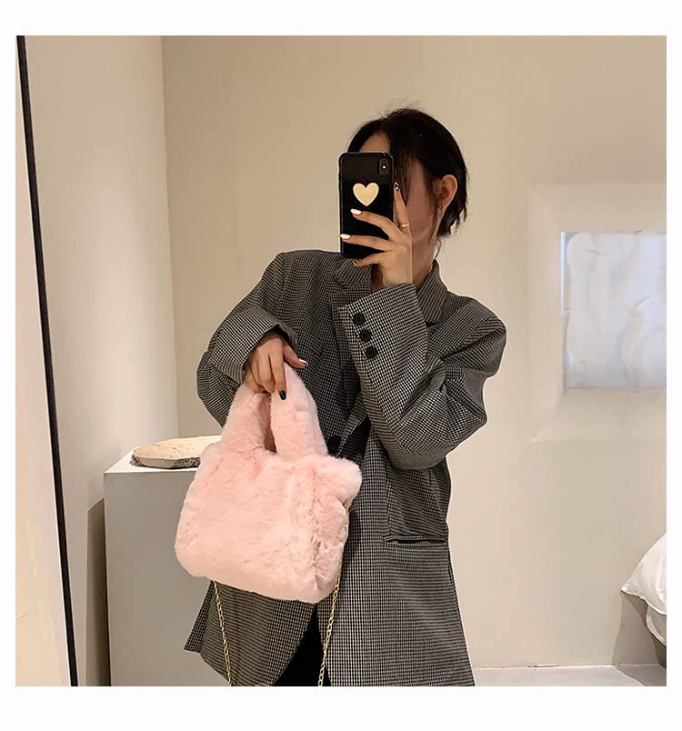 Image of Tote Bag large Shoulder Bag Fleece Faux Fur Hobo Tote Bag Handbag Retro Bag Solid Color Big Purse