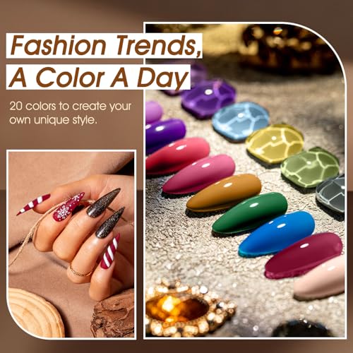Image of ROSALIND 24pcs Gel Polish Set with 4 Bottles of Base and Glossy Matte Glitter Top Coat Yellow Purple Blue Gel Nail Polish Set Bright Colors Gel Nail Set for Women