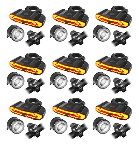 9PK Bike Headlight and Taillight, NineLeaf Bike Lights Front and Back with Turn Signals, Front and Rear Bike Lights Set, USB Rechargeable IP66 Waterproof for All Bicycles, Road, Mountain, Night Riding