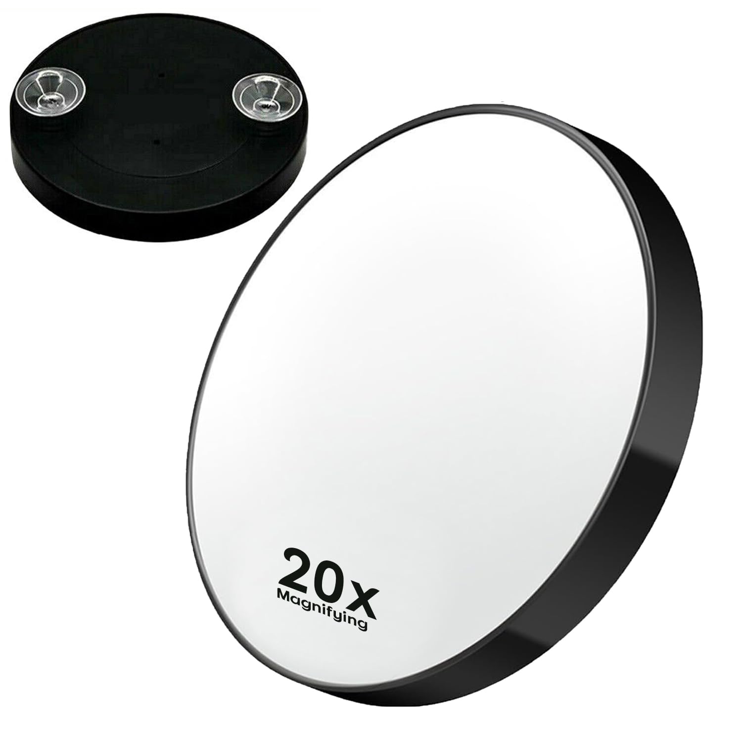 STEK 20x Travel Magnifying Mirror with Two Suction Cups, Pocket Make Up Cosmetic Vanity Mirror for Tweezing Shaving & Eye Makeup, Professional Magnified Vanity Handy Pocket Mirror Eyebrow for Women