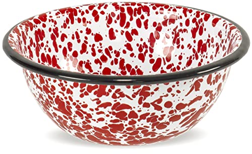 Red-Co-Set-of-4-Enamelware-Metal-Classic-20-oz-Round-Cereal-Bowl-Red-MarbleBlack-Rim-Splatter-Design Red Co Set of 4 Enamelware Metal Classic 20 oz Round Cereal Bowl Red MarbleBlack Rim Splatter Design