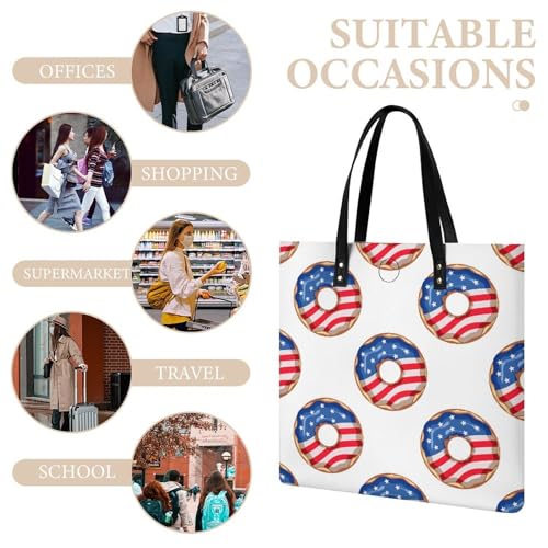 Sac à main shopper beignet drapeau américain grand format 39x39cm - 7