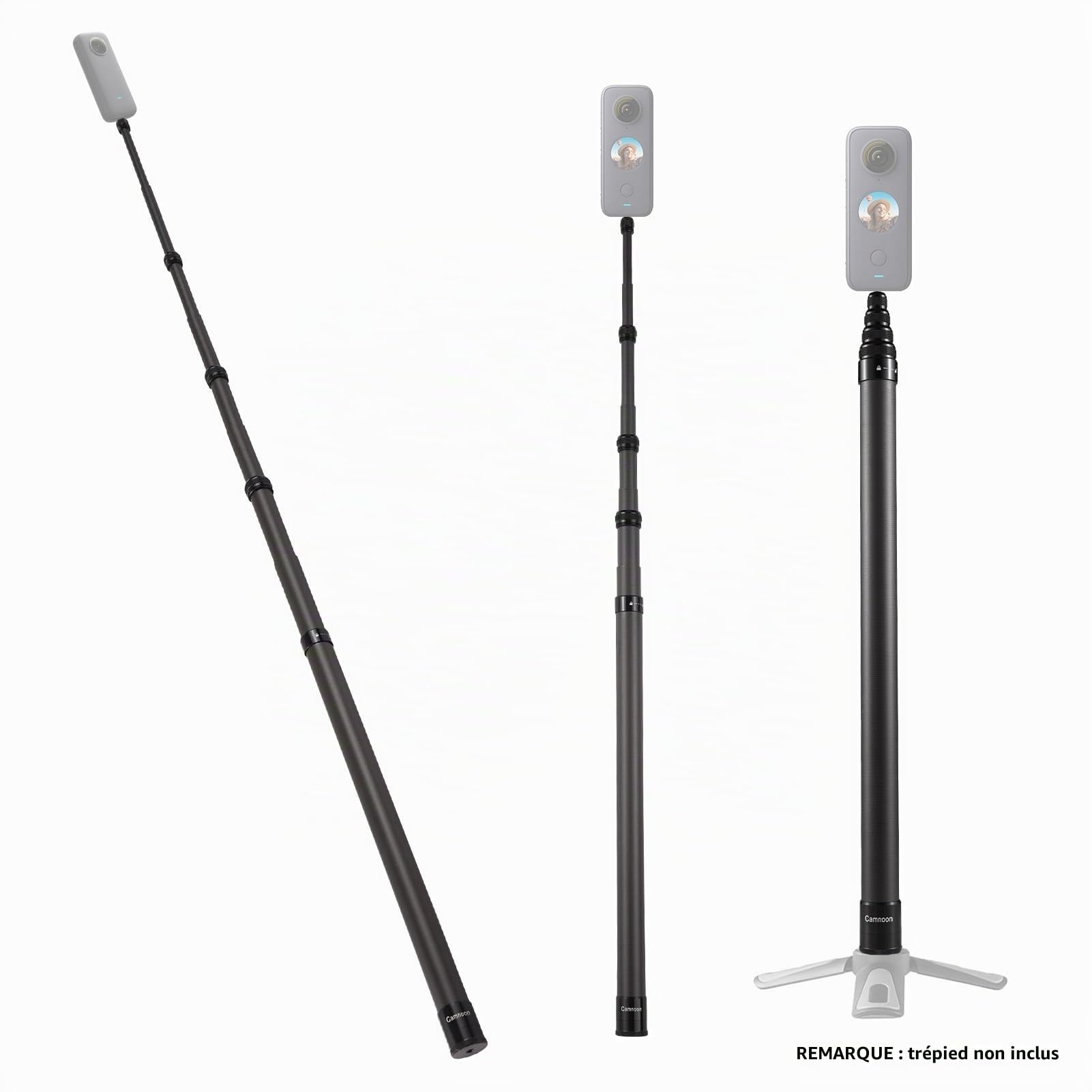 3 mètres Perche à Selfie Invisible pour caméra d'action, Extension réglable en Fibre de Carbone, vis 1/4 Pouce avec Sac de Rangement en Tissu pour caméra d'action Insta 360 One X/One X2/One R/X3/X4