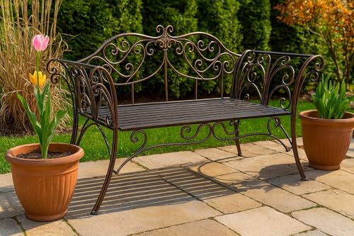Biscottini Panca da Giardino - Panchina da Esterno - Divanetto in Ferro Bronzato - Panchina da Giardino 135x50x92 cm - Panche da Giardino in Metallo - Seda 2 Posti - Panchine Ghisa