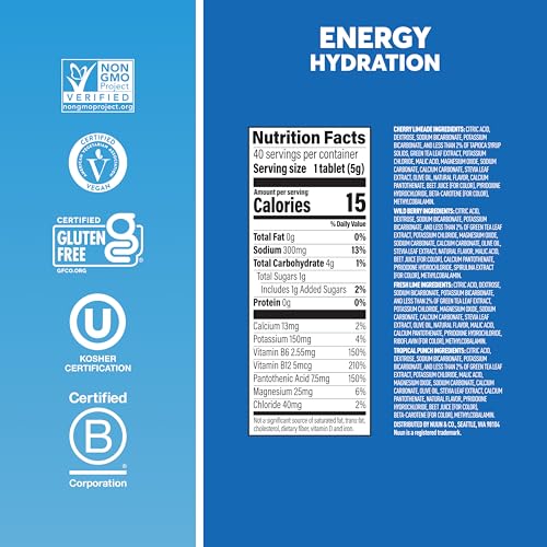 Image of Nuun Energy Caffeine + B Vitamins, Electrolyte Hydration Tablets with Caffeine from Green Tea Extract, Magnesium & 4 Other Electrolytes, Gluten Free, Vegan, Mixed Flavors, 4 Pack (40 Servings Total)