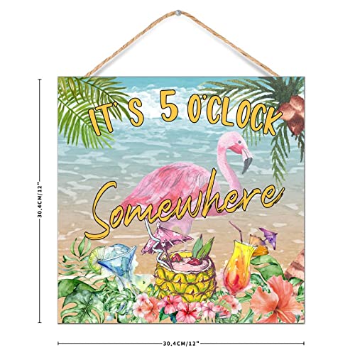 Cadeau décoration bois It's Five O'clock Somewhere thème Hawaï unique - 3