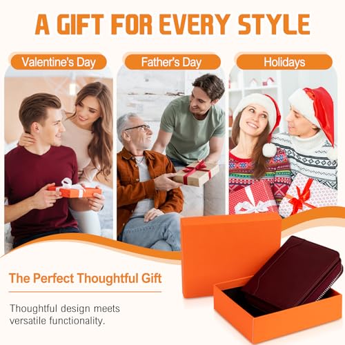 Image of HUANLANG Mens Wallet RFID Blocking Multi Card Holder Wallets for Men Bifold Wallet with Zipper Small Men's Leather Wallet