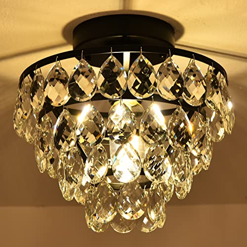 Crystal Semi Flush Mount Ceiling Light - 1 Light 9.6 in K9 Mini Crystal Chandelier Lighting Fixtures E26 Base Modern Crystal Pendant Lamps for Master Bedroom, Closet, Hallway, Locker, Entry