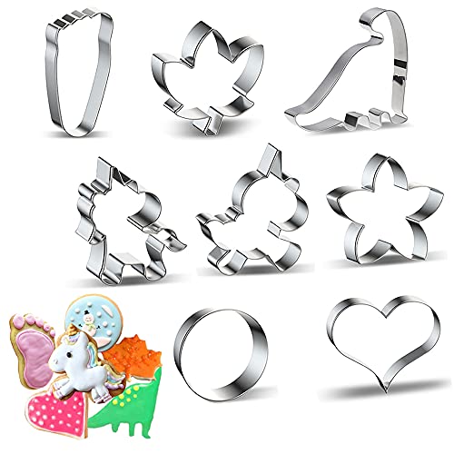 Inn Diary Cookie Cutter Set of 8 Rich Shape Unicorn Dinosaur Heart Maple Star Round Fondant Biscuit Sandwiches Pancake Cutters For Kids Holiday Baking